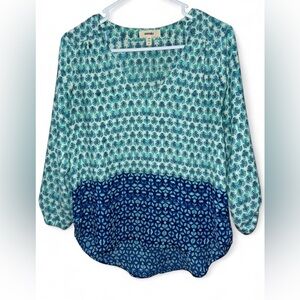 Meraki Teal and Navy Patterned Blouse